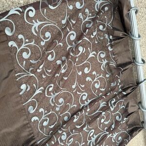Chocolate Brown silk curtains with scroll embellishments